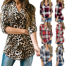 Load image into Gallery viewer, V-neck plaid printed casual Blouse
