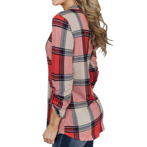 V-neck plaid printed casual Blouse