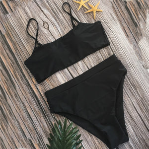 Solid color high waist split sexy bikini Swimsuit