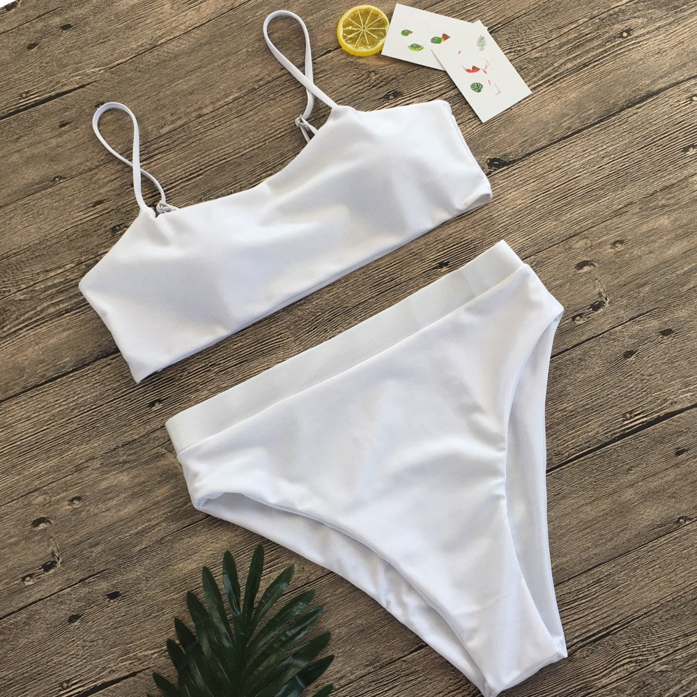 Solid color high waist split sexy bikini Swimsuit