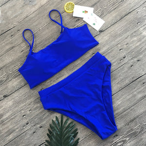 Solid color high waist split sexy bikini Swimsuit