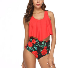 Load image into Gallery viewer, Oversized pleated high waist covered belly bikini swimsuit
