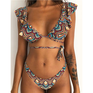 New split printed Bikini Swimsuit