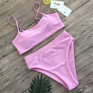 Solid color high waist split sexy bikini Swimsuit