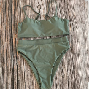 Solid color high waist split sexy bikini Swimsuit