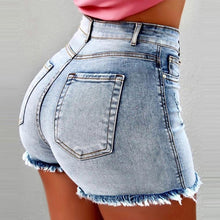 Load image into Gallery viewer, Women&#39;s fringed high-rise denim Shorts
