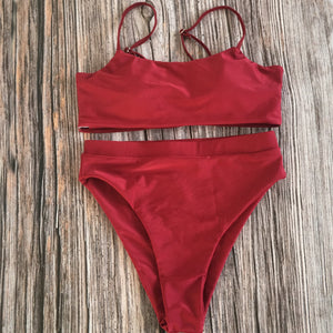 Solid color high waist split sexy bikini Swimsuit