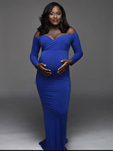 Load image into Gallery viewer, Mercerized Cotton Maternity V-Neck Tail Dress Long Dress
