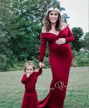 Load image into Gallery viewer, Mercerized Cotton Maternity V-Neck Tail Dress Long Dress
