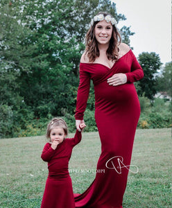 Mercerized Cotton Maternity V-Neck Tail Dress Long Dress