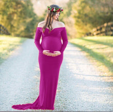 Load image into Gallery viewer, Mercerized Cotton Maternity V-Neck Tail Dress Long Dress
