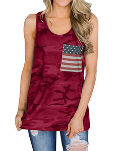 Camouflage stitching American flag pocket sleeveless  Vest