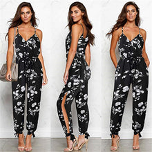 Load image into Gallery viewer, Sexy backless tether deep V-neck strap cotton long jumpsuit
