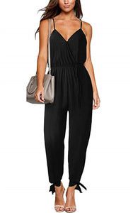 Sexy backless tether deep V-neck strap cotton long jumpsuit