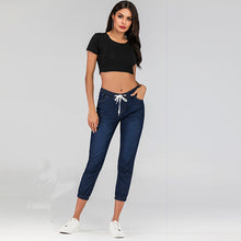 Load image into Gallery viewer, Ladies&#39; Lace-up Washed Feet Lantern Jeans, Trousers, Shorts.
