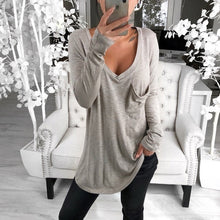 Load image into Gallery viewer, Sexy V-neck loose pocket long sleeve T-shirt
