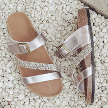 Load image into Gallery viewer, Cork slippers rhinestone sequined beach Sandals
