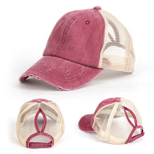 Load image into Gallery viewer, Washed sun Hat, contrasting ponytail Baseball Cap, broken edge mesh Cap
