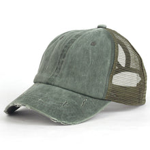 Load image into Gallery viewer, Washed sun Hat, contrasting ponytail Baseball Cap, broken edge mesh Cap
