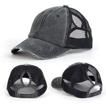 Load image into Gallery viewer, Washed sun Hat, contrasting ponytail Baseball Cap, broken edge mesh Cap
