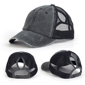 Washed sun Hat, contrasting ponytail Baseball Cap, broken edge mesh Cap