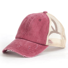 Load image into Gallery viewer, Washed sun Hat, contrasting ponytail Baseball Cap, broken edge mesh Cap
