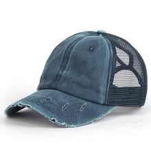 Load image into Gallery viewer, Washed sun Hat, contrasting ponytail Baseball Cap, broken edge mesh Cap
