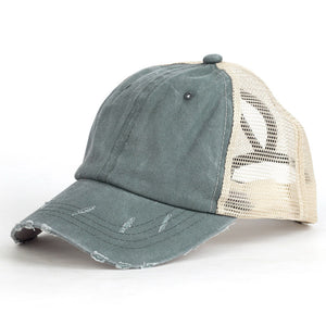 Washed sun Hat, contrasting ponytail Baseball Cap, broken edge mesh Cap