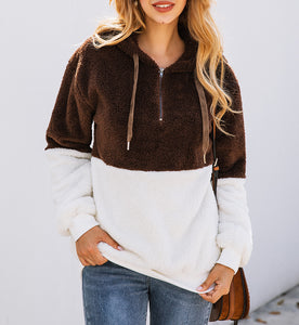 Fashion zipper pocket hooded plush sweater, Sherpa Pullover