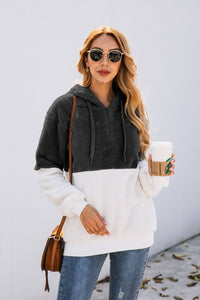 Fashion zipper pocket hooded plush sweater, Sherpa Pullover