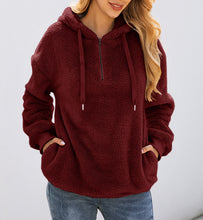 Load image into Gallery viewer, Fashion zipper pocket hooded plush sweater, Sherpa Pullover
