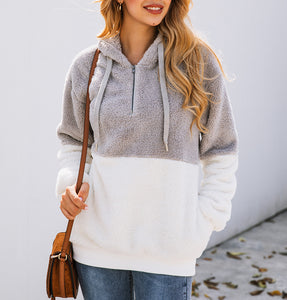 Fashion zipper pocket hooded plush sweater, Sherpa Pullover