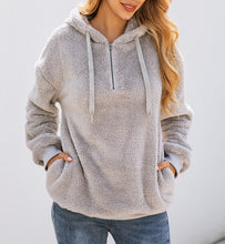 Load image into Gallery viewer, Fashion zipper pocket hooded plush sweater, Sherpa Pullover
