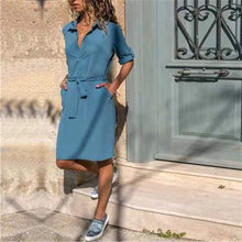 Load image into Gallery viewer, Autumn and winter women&#39;s lapel solid color 3/4 sleeve shirt Dress
