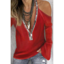 Load image into Gallery viewer, Solid color V-neck sequined long-sleeved T-shirt
