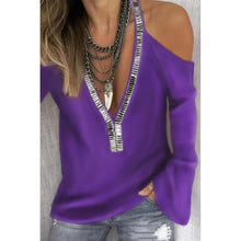 Load image into Gallery viewer, Solid color V-neck sequined long-sleeved T-shirt
