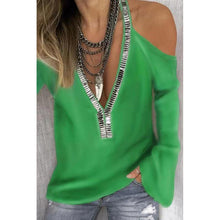 Load image into Gallery viewer, Solid color V-neck sequined long-sleeved T-shirt
