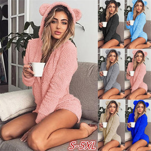 Solid color long sleeve hooded cute women's Jumpsuit