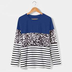 Leopard-print stitching long-sleeved T-shirt