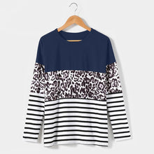 Load image into Gallery viewer, Leopard-print stitching long-sleeved T-shirt
