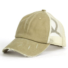 Load image into Gallery viewer, Washed sun Hat, contrasting ponytail Baseball Cap, broken edge mesh Cap
