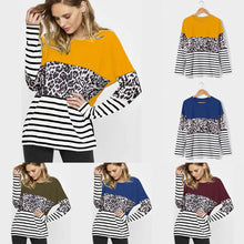 Load image into Gallery viewer, Leopard-print stitching long-sleeved T-shirt
