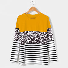 Load image into Gallery viewer, Leopard-print stitching long-sleeved T-shirt
