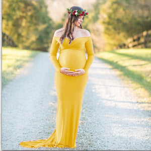 Mercerized Cotton Maternity V-Neck Tail Dress Long Dress