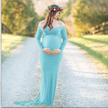 Load image into Gallery viewer, Mercerized Cotton Maternity V-Neck Tail Dress Long Dress
