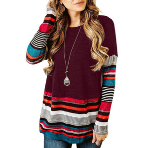 Long sleeve striped round neck T-shirt