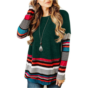 Long sleeve striped round neck T-shirt