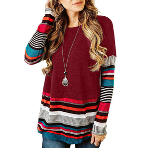 Long sleeve striped round neck T-shirt