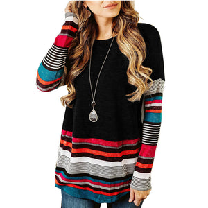 Long sleeve striped round neck T-shirt