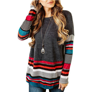 Long sleeve striped round neck T-shirt